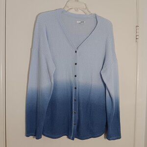Blue ombre waffle knit  cardigan button  front long  sleeve womens L